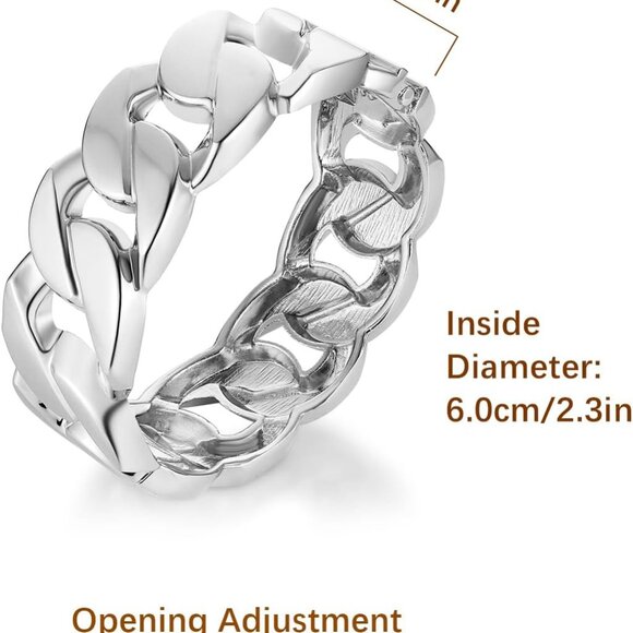 Silver Thick Cuban Chain Cuff Bracelet for Women, Open Hinge, Gift-Ready - Picture 7 of 7